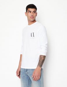 Armani Exchange – T-shirt girocollo a maniche lunghe in jersey di cotone con logo