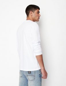 Armani Exchange – T-shirt girocollo a maniche lunghe in jersey di cotone con logo