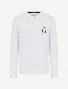Armani Exchange – T-shirt girocollo a maniche lunghe in jersey di cotone con logo