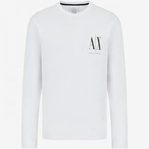 Armani Exchange – T-shirt girocollo a maniche lunghe in jersey di cotone con logo