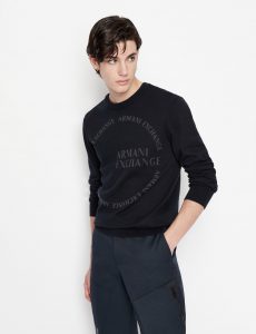 ARMANI EXCHANGE – Maglia Uomo Girocollo e Brand Logo Navy