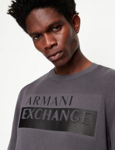 ARMANI EXCHANGE – Maglia Uomo Girocollo con Brand Logo Centro Petto Grigio