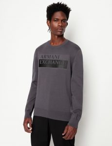 ARMANI EXCHANGE – Maglia Uomo Girocollo con Brand Logo Centro Petto Grigio