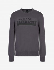 ARMANI EXCHANGE – Maglia Uomo Girocollo con Brand Logo Centro Petto Grigio