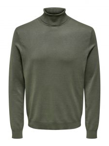 Only&Sons – Pullover Collo Alto Con Risvolto Verde