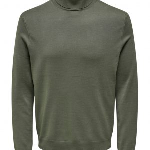 Only&Sons – Pullover Collo Alto Con Risvolto Verde
