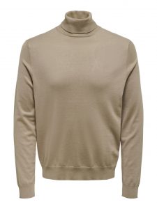 Only&Sons – Pullover Collo Alto Con Risvolto Beige