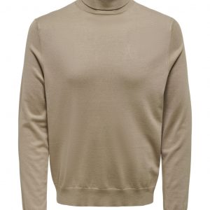 Only&Sons – Pullover Collo Alto Con Risvolto Beige