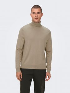 Only&Sons – Pullover Collo Alto Con Risvolto Beige