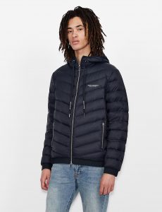 ARMANI EXCHANGE – Giubbotto con cappuccio imbottito in piuma richiudibile con pouch Navy Blu