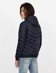 ARMANI EXCHANGE – Giubbotto con cappuccio imbottito in piuma richiudibile con pouch Navy Blu