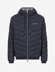 ARMANI EXCHANGE – Giubbotto con cappuccio imbottito in piuma richiudibile con pouch Navy Blu