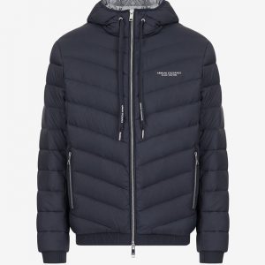ARMANI EXCHANGE – Giubbotto con cappuccio imbottito in piuma richiudibile con pouch Navy Blu