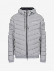 ARMANI EXCHANGE – Giubbotto con cappuccio imbottito in piuma richiudibile con pouch Grigio