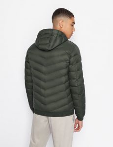ARMANI EXCHANGE – Giubbotto con cappuccio imbottito in piuma richiudibile con pouch Verde