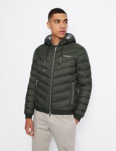 ARMANI EXCHANGE – Giubbotto con cappuccio imbottito in piuma richiudibile con pouch Verde