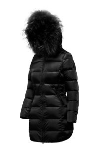 BOMBOOGIE – Piumino Lungo in Nylon Bright con Cappuccio in Pelliccia Nero