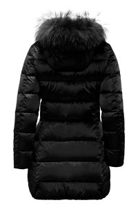 BOMBOOGIE – Piumino Lungo in Nylon Bright con Cappuccio in Pelliccia Nero