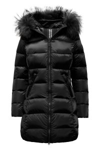 BOMBOOGIE – Piumino Lungo in Nylon Bright con Cappuccio in Pelliccia Nero