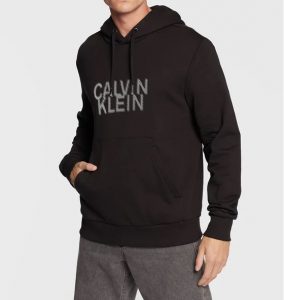 Calvin Klein – Felpa nera con cappuccio e logo distorto Nera
