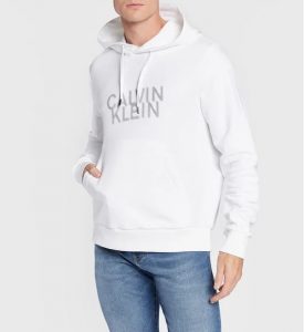 Calvin Klein – Felpa nera con cappuccio e logo distorto Bianca