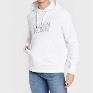 Calvin Klein – Felpa nera con cappuccio e logo distorto Bianca