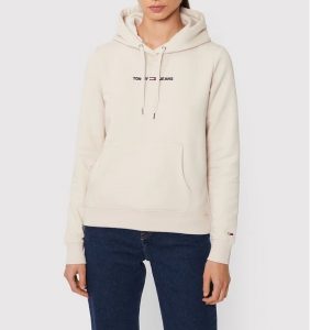 TOMMY HILFIGER-FELPA CON CAPPUCCIO E LOGO TOMMY JEANS Beige DONNA