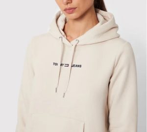 TOMMY HILFIGER-FELPA CON CAPPUCCIO E LOGO TOMMY JEANS Beige DONNA