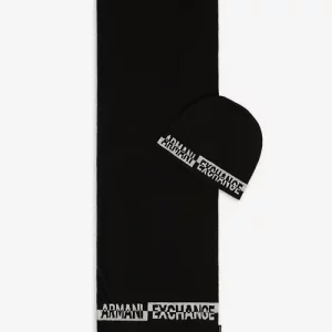 Armani Exchange – Cappuccio e Sciarpa in maglia Nero