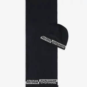 Armani Exchange – Cappuccio e Sciarpa in maglia Blu