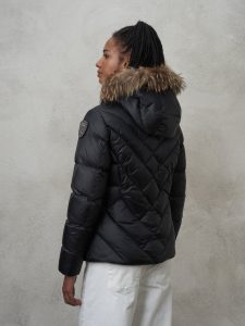 BLAUER – Piumino con Bordo in Pelliccia Removibile Alicia Nero int. Biscotto