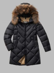 BLAUER – Piumino Lungo Sfiancato Althea Nero int. Biscotto
