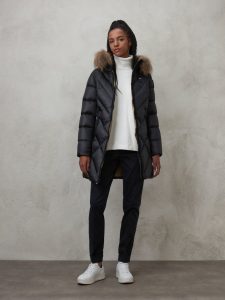 BLAUER – Piumino Lungo Sfiancato Althea Nero int. Biscotto