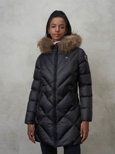 BLAUER – Piumino Lungo Sfiancato Althea Nero int. Biscotto