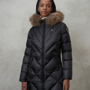 BLAUER – Piumino Lungo Sfiancato Althea Nero int. Biscotto