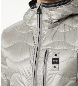 BLAUER – Piumino Corto Imbottito a Onde con Cappuccio Uomo Grigio