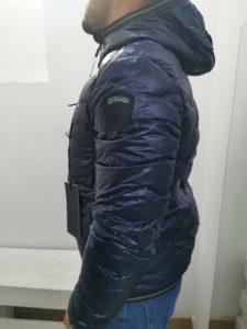 BLAUER – Piumino Corto Imbottito a Onde con Cappuccio Uomo Blue