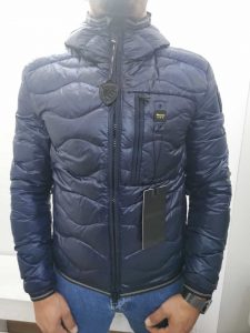 BLAUER – Piumino Corto Imbottito a Onde con Cappuccio Uomo Blue