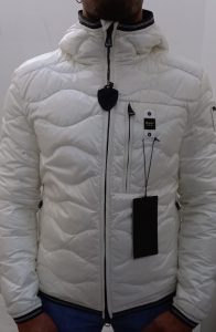 BLAUER – Piumino Corto Imbottito a Onde con Cappuccio Uomo Bianco