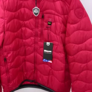 BLAUER – Piumino Corto Imbottito a Onde con Cappuccio Uomo Rosso Scuro