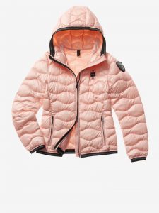 BLAUER – Piumino Monocromatico a Onde con Cappuccio Aria Rosa