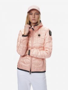 BLAUER – Piumino Monocromatico a Onde con Cappuccio Aria Rosa