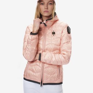 BLAUER – Piumino Monocromatico a Onde con Cappuccio Aria Rosa