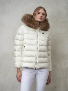 BLAUER – Piumino Donna con Cappuccio in Pelliccia Removibile Manila Bianco