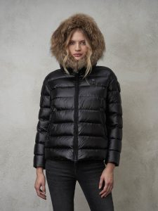 BLAUER – Piumino Donna con Cappuccio in Pelliccia Removibile Manila Nero