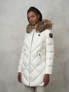 BLAUER – Piumino Donna Lungo Sfiancato Althea Bianco int. Biscotto