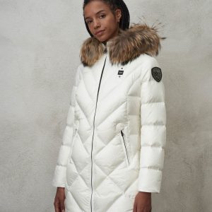 BLAUER – Piumino Donna Lungo Sfiancato Althea Bianco int. Biscotto
