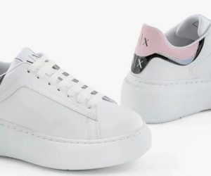 ARMANI EXCHANGE – Sneakers in pelle con dettaglio a contrasto Bianca
