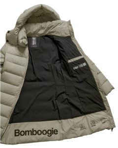 BOMBOOGIE – Piumino Donna in Nylon Stretch con Cappuccio Staccabile Grigio Cristallo