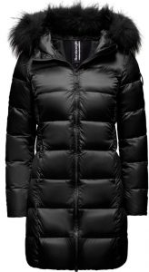 BOMBOOGIE – Piumino Donna in Nylon Bright con Cappuccio in Pelliccia Nero